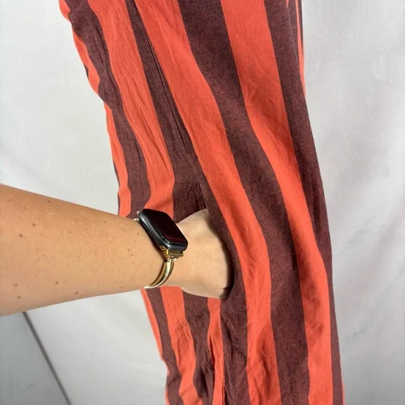 One-Shoulder Ruffle Midi Skirt in Rust and Black Stripe - Picture 6 of 11